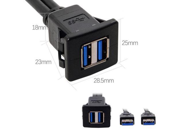 Chenyang 1m Waterproof Dual USB 3.0 Extension Latch Mount Car AUX Cable for Dashboard Panel