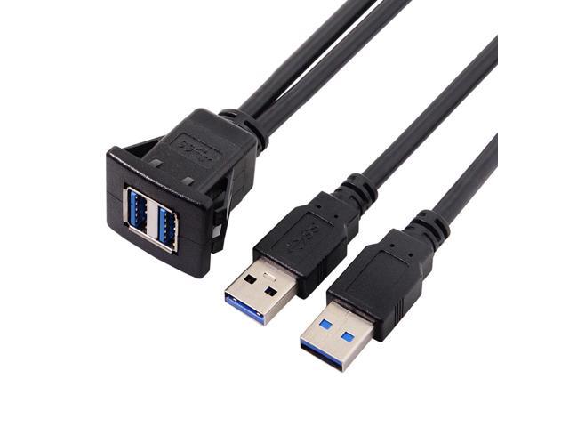 Chenyang 1m Waterproof Dual USB 3.0 Extension Latch Mount Car AUX Cable for Dashboard Panel