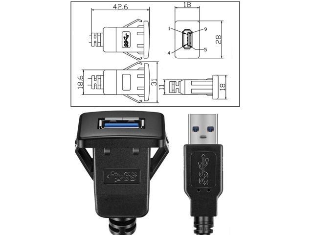 Chenyang 1m Waterproof Single USB 3.0 Extension Latch Mount Car AUX Cable for Dashboard Panel