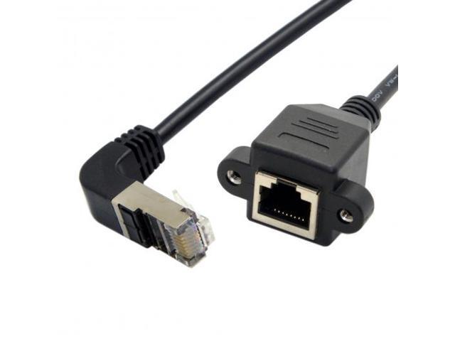 CHENYANG Down Angled 90 Degree STP UTP Cat 5e Male to Female Panel Mount Ethernet Network Extension Cable 30cm