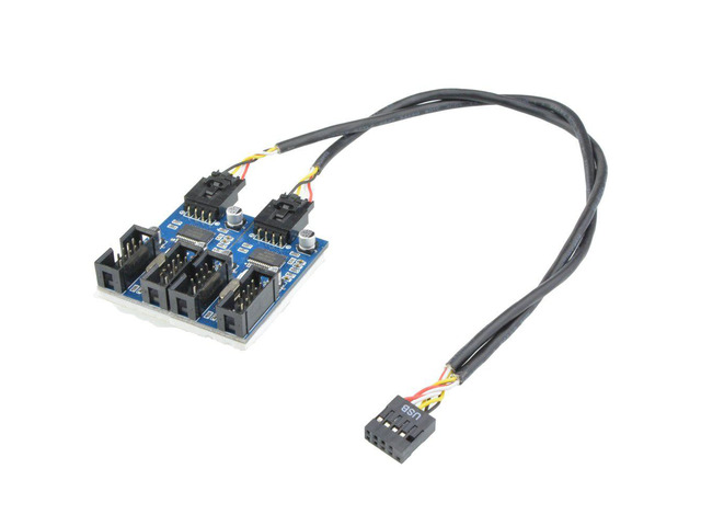 Kalolary 9pin USB header Male 1 to 4 Female Extension Cable Card Motherboard 9-Pin USB HUB USB 2.0 9 pin Connector Adapter Port Multilier