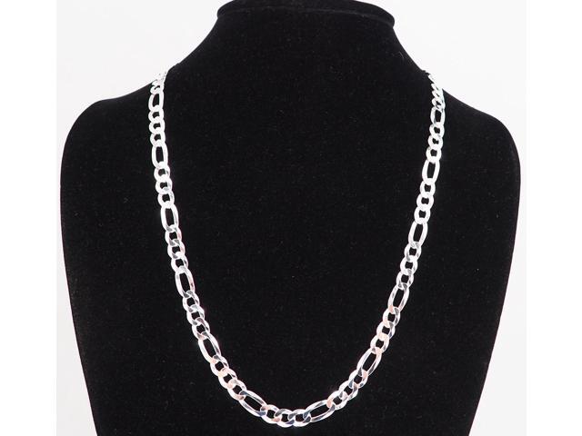 Solid 925 Sterling Silver Italian 7.8 mm Flat 24 Figaro Link Chain Necklace for Women Men Made in Italy FIG180-24