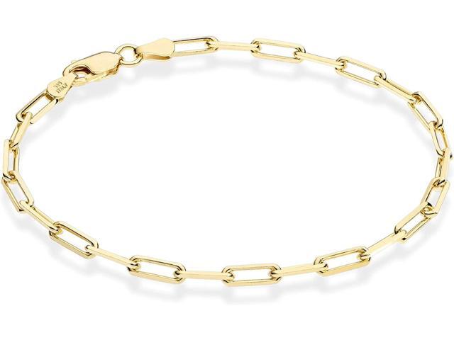 Solid 925 Sterling Silver 14K Gold plated Paper Clip Bracelet 3mm Width, 7 Inch Paperclip Chain Italy