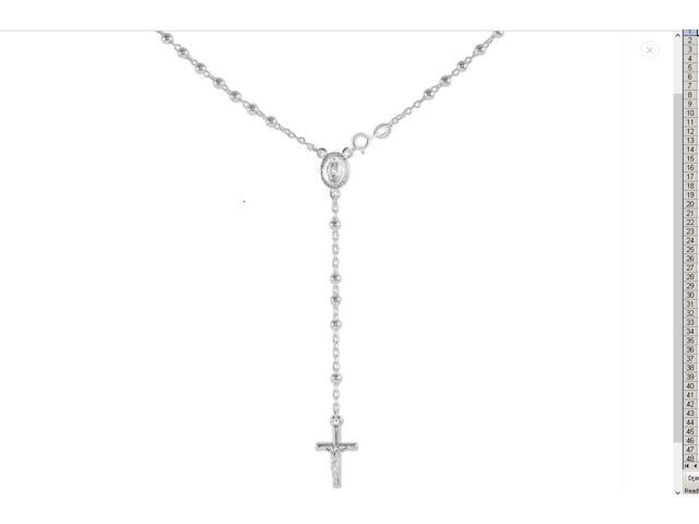 925 Sterling Silver Italian 3mm Rosary Beads Chain with Cross Necklace 24' Rosario