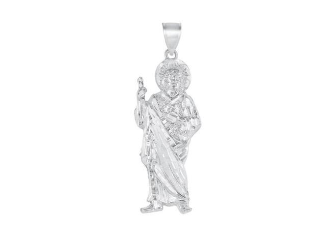 925 Sterling Silver Saint Jude Charm Pendant Necklace Diamond Cut San Judas, Unisex, All ages