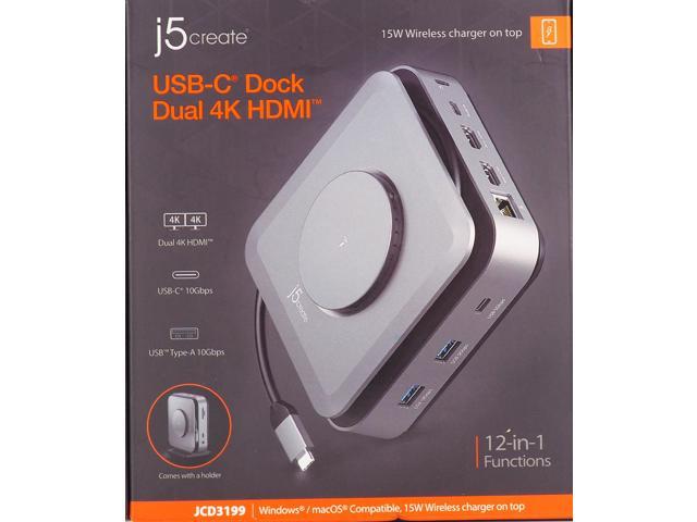 j5create - USB-C Dual 4K HDMI Docking Station with 15W Wireless Charging - Space Gray - image 3
