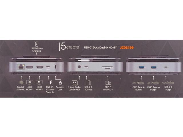 j5create - USB-C Dual 4K HDMI Docking Station with 15W Wireless Charging - Space Gray - image 5