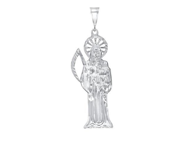 925 Sterling Silver Santa Muerte Diamond Cut Pendant Necklace, Unisex, perfect for all Ages, MST, Made in Italy