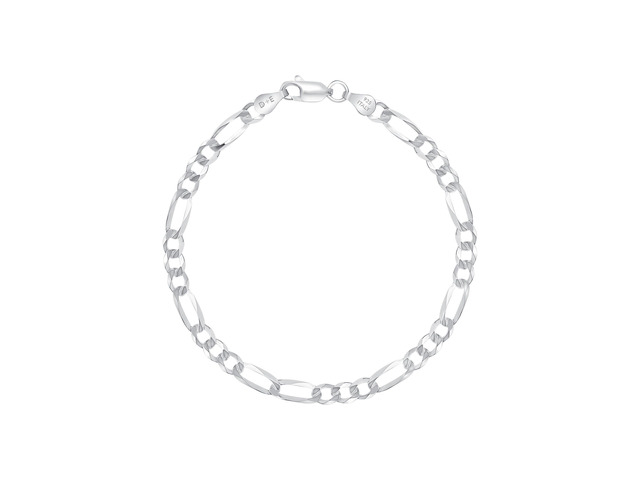 Solid 925 Sterling Silver 5mm Flat Figaro Link Chain Necklace 20 Italy, All Ages Unisex, MST
