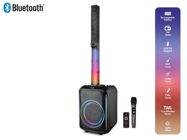 IQ Sound IQ-8510BT Portable 10-Inch PA Speaker System with Column Array, 160W RMS, Bluetooth, LED Lights, TWS, FM, USB, AUX, Mic/Guitar Inputs