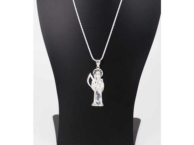925 Sterling Silver Saint Jude (San Judas) Diamond Cut Charm Pendant Necklace, Large, Unisex, All Ages, Italy, MST