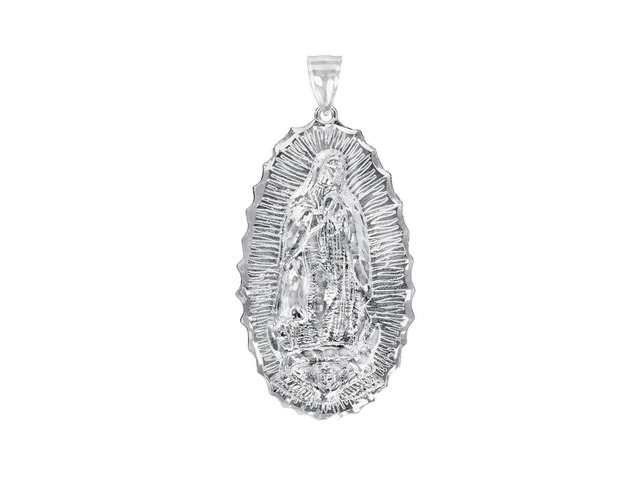 MST 925 Sterling Silver Our Lady of Guadalupe Virgin Mary Medallion Pendant Necklace, Religious Jewelry Unisex, All Ages, 2.20'