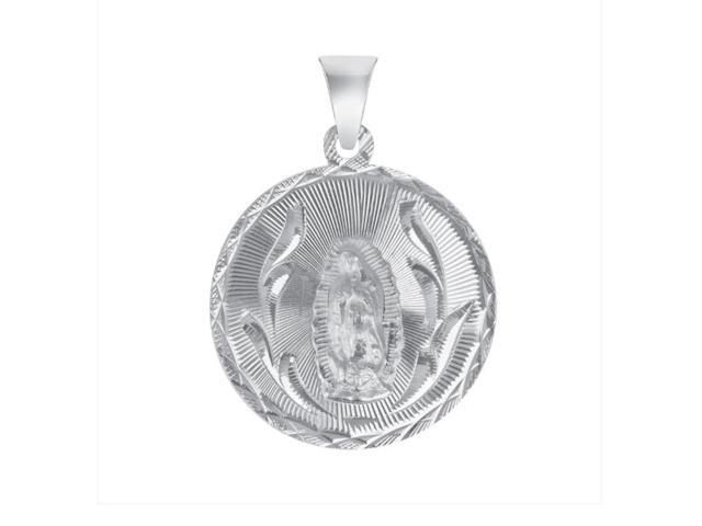 MST 925 Sterling Silver Virgin Mary & San Judas Double-Sided Diamond Cut Round Pendant, Unisex, All Ages, Large