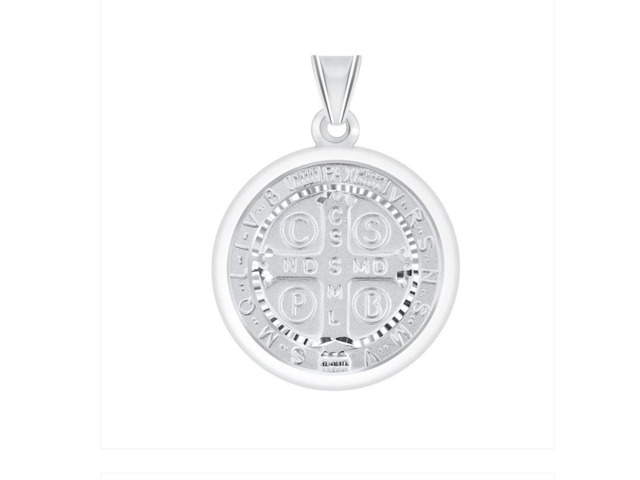 MST 925 Sterling Silver St. Benedict (San Benito) Double Sided Pave Cut Medal Pendant, Unisex, All Ages
