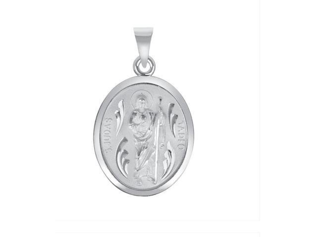 MST Sterling Silver 925 San Judas & Virgin Mary Two-Sided Oval Pendant, Medium, Unisex, All Ages