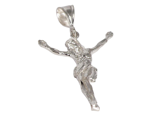 MST 925 Sterling Silver Hanging Jesus Diamond Cut Pendant Necklace, Unisex, All Ages
