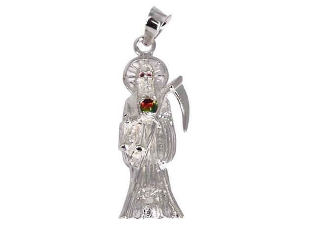 MST 925 Sterling Silver San Muerte Cubic Zirconia Ball Pendant Necklace, Unisex, All Ages, Italy