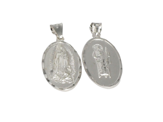 MST 925 Sterling Silver Guadalupe & Saint Jude 2-Sided Pendant Necklace Unisex, All Ages