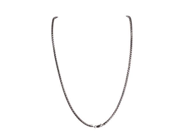 MST 925 Sterling Silver Round Box Chain Necklace 2mm, 24 inch Rhodium Plated Italy, Unisex, All Ages