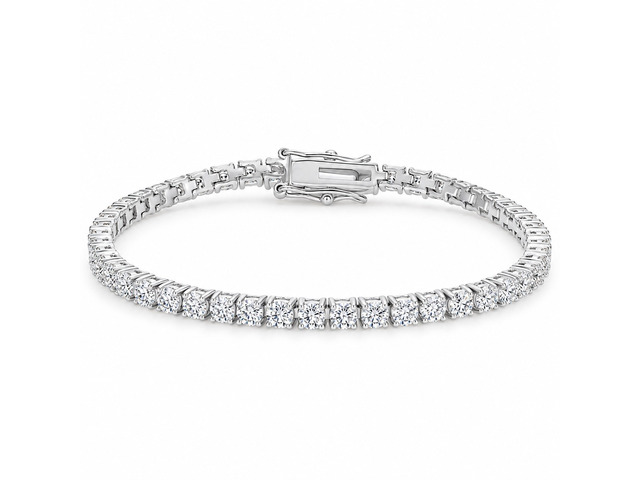 Solid 925 Sterling Silver 7.5 Inch Tennis Bracelet 4mm Clear Cubic Zirconia Rhodium Plated for Women BB2471-7.5