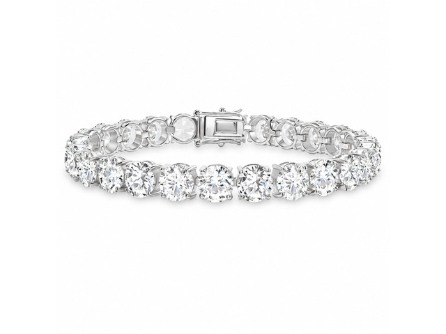 MST Solid 925 Sterling Silver Tennis Bracelet, 8mm Clear Cubic Zirconia, Rhodium Plated, Unisex, 8 inch Made in Italy