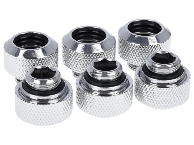 Alphacool Eiszapfen 13mm HardTube compression fitting G1/4 for plexi- brass tubes (rigid or hard tubes) - knurled - chrome sixpack