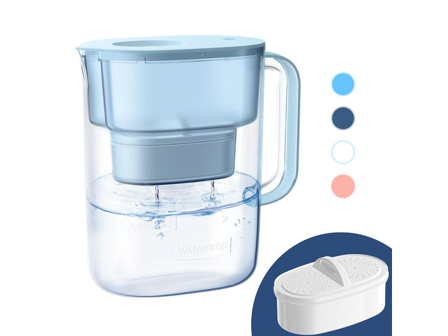 Waterdrop PT-07B Water Filter Pitcher, 10-Cup, NSF Certified, Blue, 200-Gallon Long-Life Filter, Improves Coffee & Tea Taste, Reduces PFOA/PFOS and...
