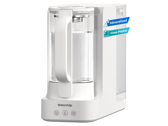 Waterdrop C2SL Countertop Reverse Osmosis Water Filter, [ Mineral Added ], 40oz Autofill Glass Pitcher, 7-Stage RO Filtration, 3:1 Pure to Drain,...