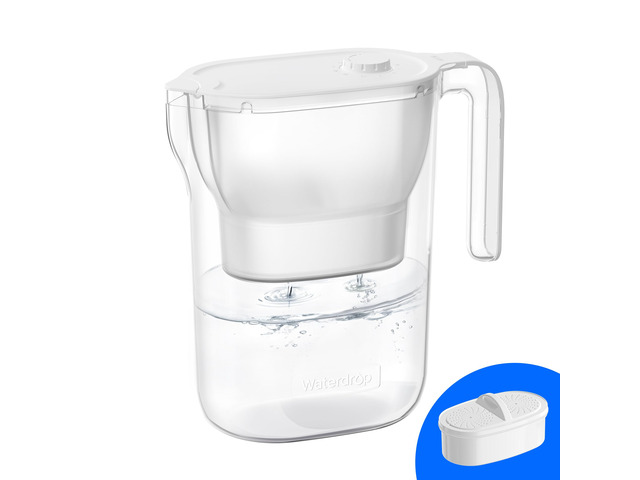 Waterdrop PT-05W-L Water Filter Pitcher, 7-Cup, NSF Certified, White, 200-Gallon Long-Life Filter Purifier, Reduces Chlorin