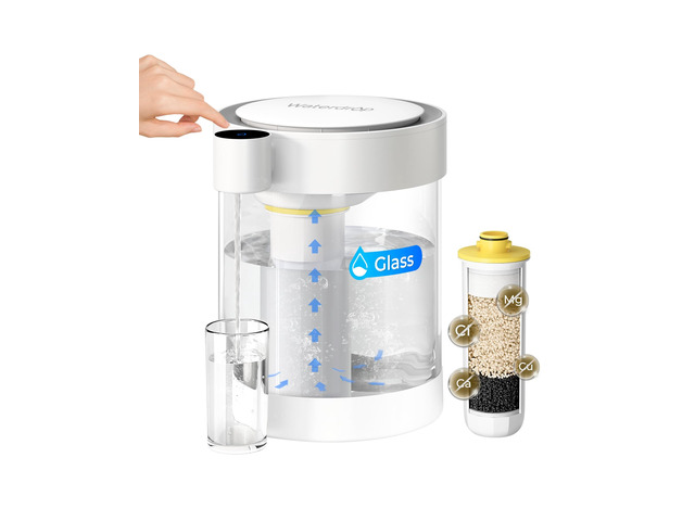 Waterdrop ED12W Glass Rechargeable Water Filter Dispenser, Large 22-Cup, Reduce 70+ Contaminants, Instant Eco-Friendly Countertop Water Filter...