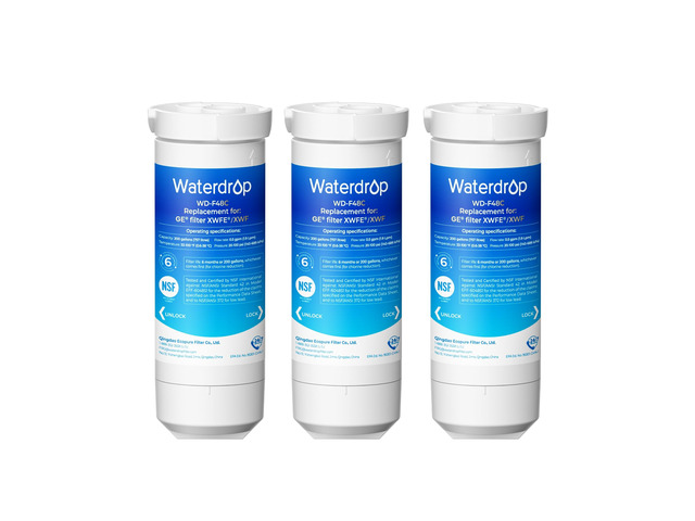 Waterdrop Water Filter Replacement for GE XWFE, Built-in Chip, 3 Pack, Replacement for GE XWF, Compatible with GNE27, GFE26, GDE25, GSS25 and...