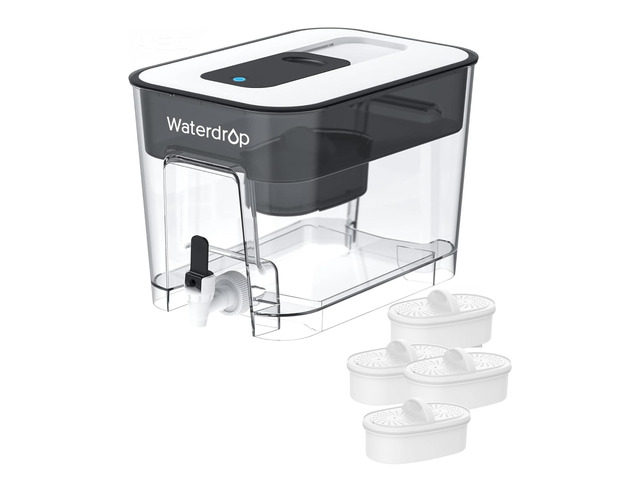 Waterdrop WFD-22L Water Filter Dispenser with 4 Filters, 40-Cup, Black,200-Gallon Long-Life Water Filter Pitcher, Large Capacity, Reduces Chlorine,...