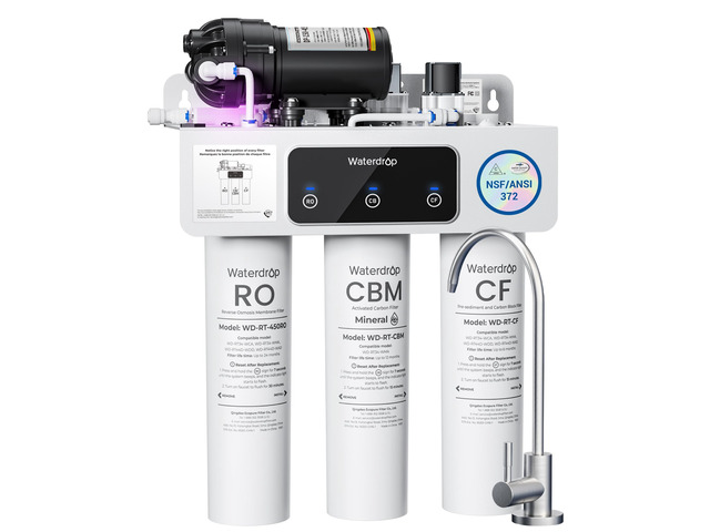 Waterdrop T3-M Remineralization Reverse Osmosis Water Filter, 450 GPD, NSF/ANSI 372 Certified, 9-Stage Tankless RO System, Tankless RO Water...