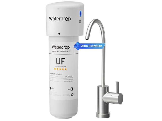 Waterdrop 10UBW-UF 0.01 m Ultra Filtration Under Sink Water Filter System, Reduces Lead, Chlorine, Bad Taste & Odor, 1 Year, with Dedicated Brushed...