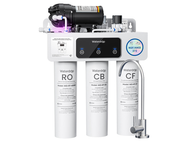 Waterdrop T3-C RO Water Filtration System, Plug-in Required, 450 GPD, 8-Stage, NSF/ANSI 372 Certified, Under-Sink RO Water Filter, 2:1...