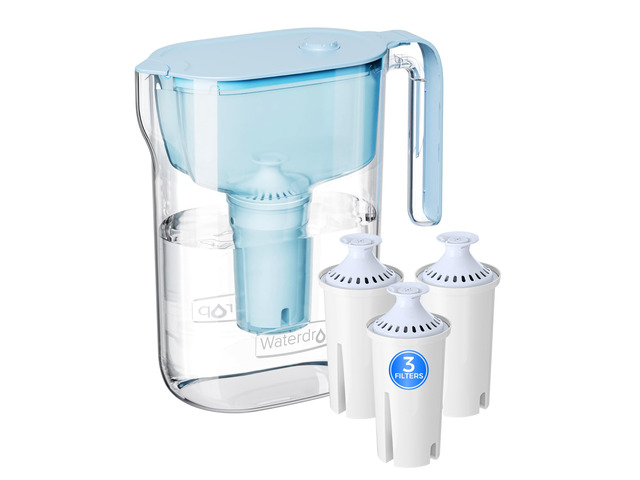 Waterdrop PT-11BL 7-Cup Alkaline Water Filter Pitcher with 3 Filters, Blue, Can Work with Brita Water Pitchers & Filters, Smooth-Tasting Water,...