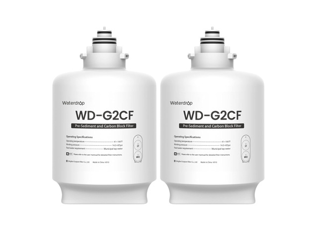 Waterdrop G2-2CF Filter, Replacement for G2/G2P600/G2MNR RO System, 2-Pack, 12-Month Lifetime Each, Under-Sink Water Filter Replacement, Long...