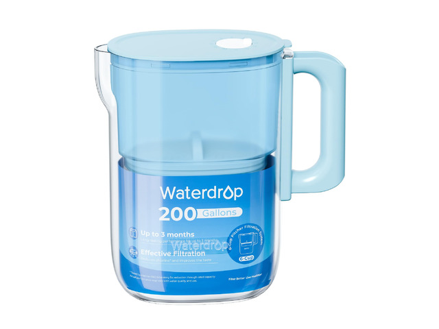 Waterdrop PT-12B-H Small 6-Cup Water Filter Pitcher for Mini Fridge, Blue
