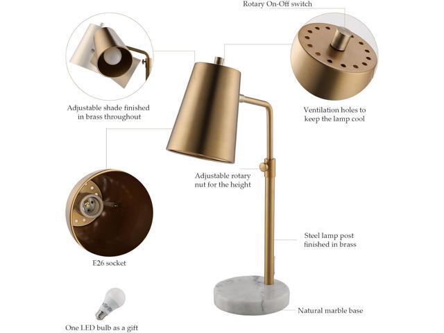 VONLUCE Gold Desk Lamp with LED Bulb Adjustable, Antique Brass Metal Table Lamp Marble Base, Mid Century Modern Reading Lamp Office, 20 Industrial...
