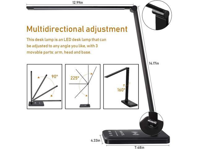 LED Desk Lamp with Wireless Charger, USB Charging Port, Dimmable Eye-Caring Desk Light with 5 Brightness Levels & 5 Lighting Modes, Touch Control,...