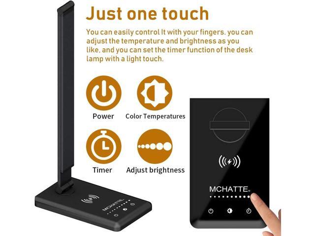 LED Desk Lamp with Wireless Charger, USB Charging Port, Dimmable Eye-Caring Desk Light with 5 Brightness Levels & 5 Lighting Modes, Touch Control,...