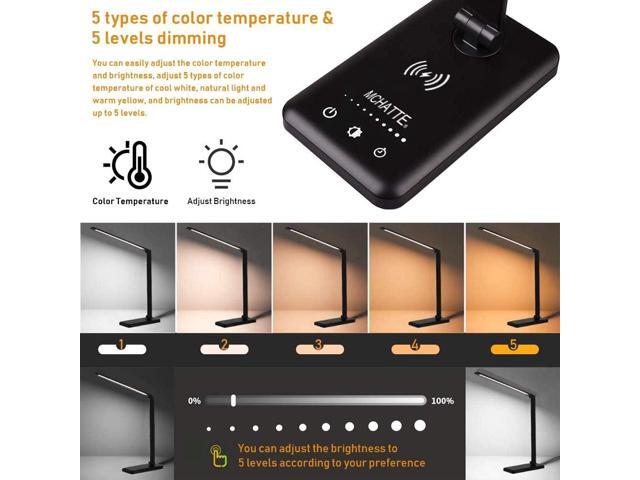 LED Desk Lamp with Wireless Charger, USB Charging Port, Dimmable Eye-Caring Desk Light with 5 Brightness Levels & 5 Lighting Modes, Touch Control,...