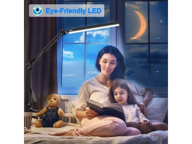 LED Desk Lamp for Home,Office,Reading,Adjustable Eye-Caring Desk Light with Clamp,Swing Arm Lamp Includes 3 Color Modes,10 Brightness Levels Table...