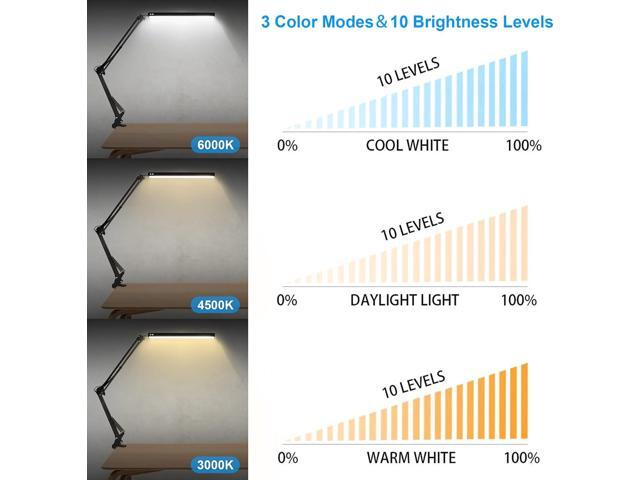 LED Desk Lamp for Home,Office,Reading,Adjustable Eye-Caring Desk Light with Clamp,Swing Arm Lamp Includes 3 Color Modes,10 Brightness Levels Table...