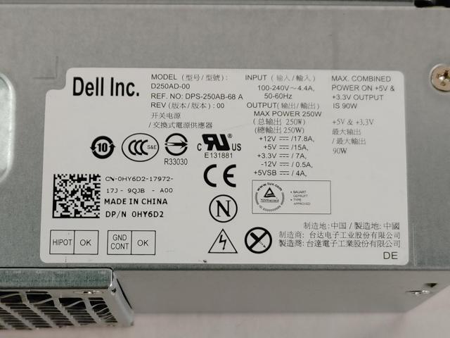 For Dell Optiplex 390 790 990 D250AD-00 250 Watt Power Supply HY6D2