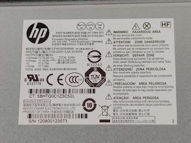 HP 611484-001 320 Watt 12Vdc Four Outputs Power Supply For 8200 Elite