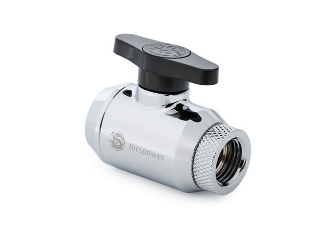 Bitspower Mini Valve with Rotary Inner G1/4' port and Inner G1/4' port, Silver Shining