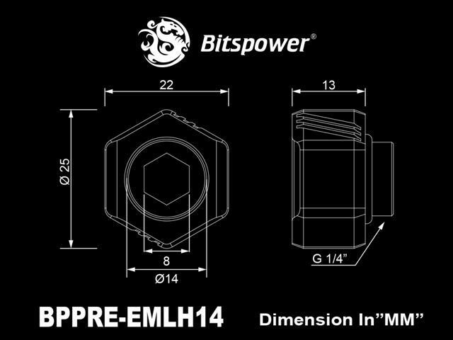 Bitspower Premium G1/4' Hex Multi-Link for 12mm OD Rigid Tubing, Matte Black, 6-pack