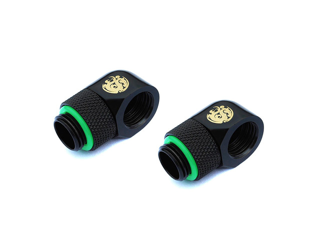 Bitspower G1/4' Male to Female Extender Fitting, 90 Degree Rotary, Matte Black, 2-pack