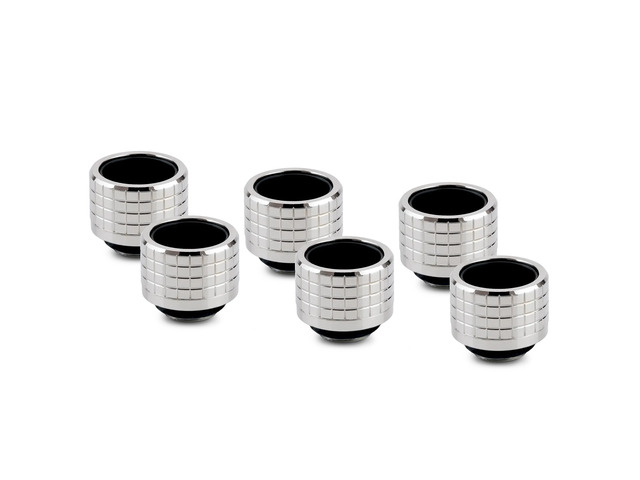 Thermal Grizzly DeltaMate HT16 Compression Fitting for Rigid Tubing, 16mm OD, Gloss Nickel, 6-pack